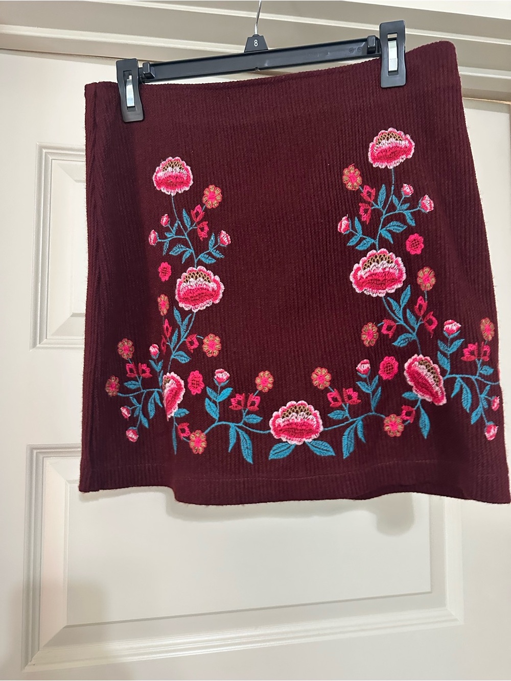 Umgee Embroidered Floral Skirt - Burgundy